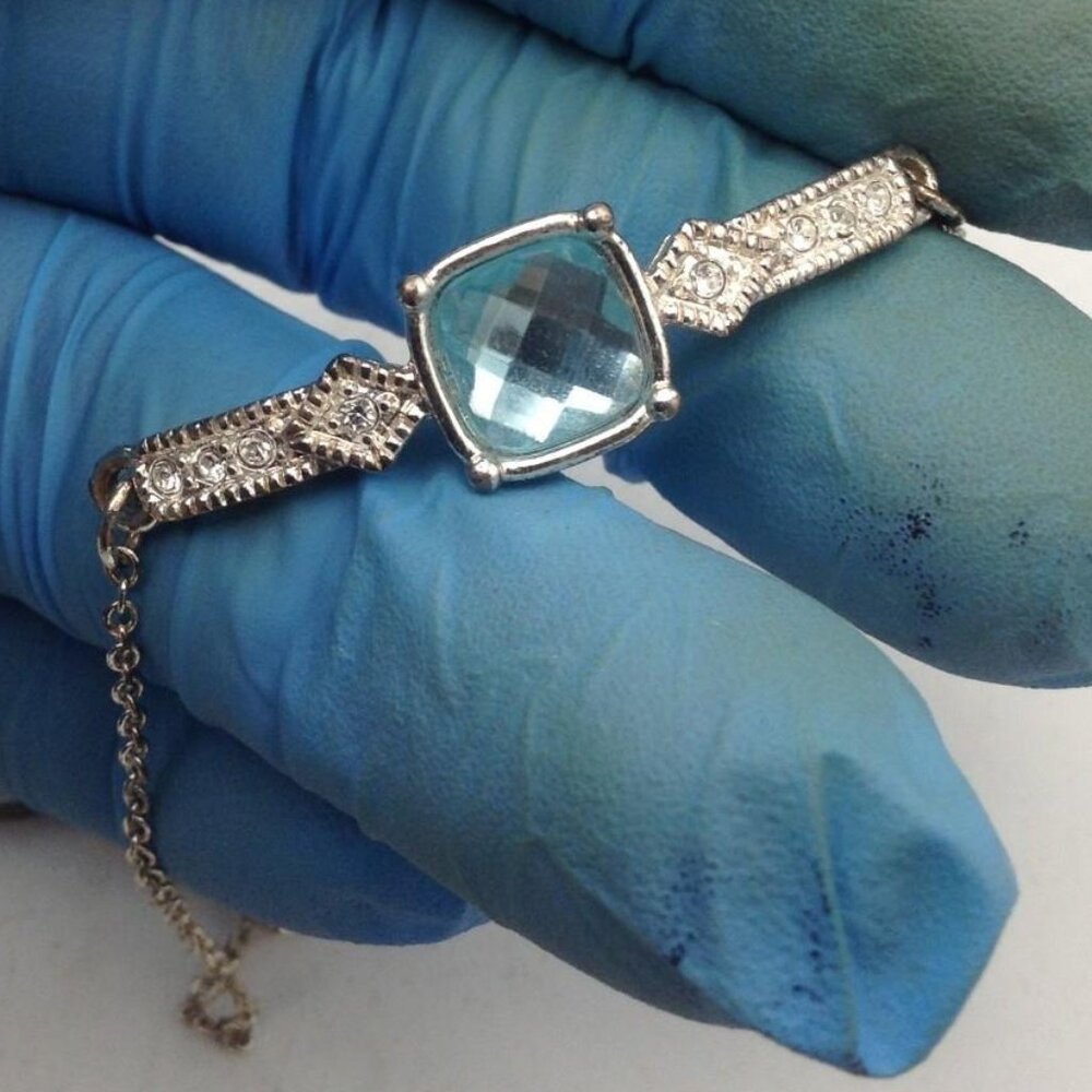 Art Deco Silver Tone Blue and Clear Stone Bracelet
